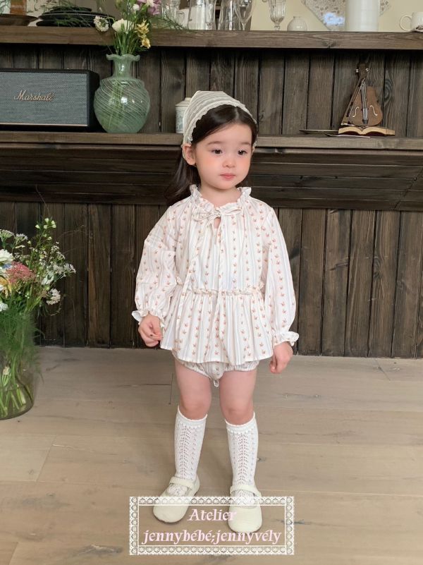 春季新品 淺條紋花朵蝴蝶結包屁裙 
