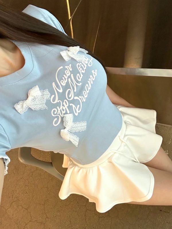韓國蕾絲蝴蝶結字母T 