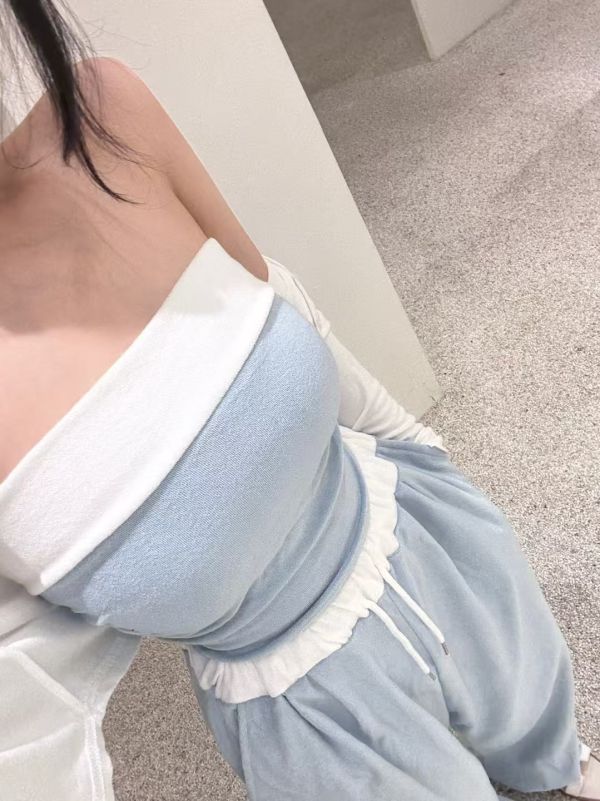 韓國休閒拼色平口兩件套 