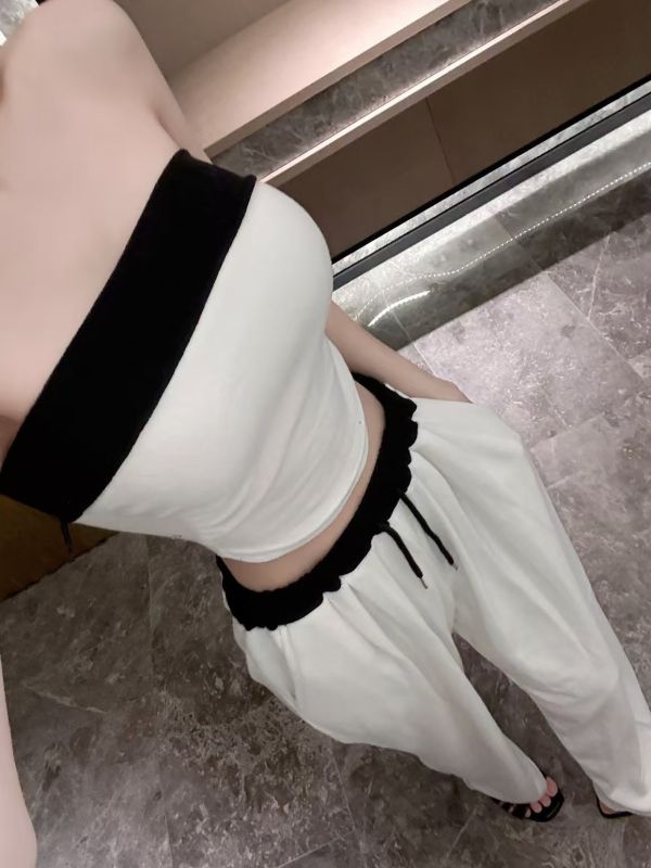 韓國休閒拼色平口兩件套 