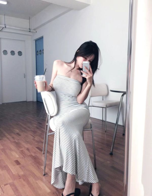 韓國條紋連身魚尾裙 