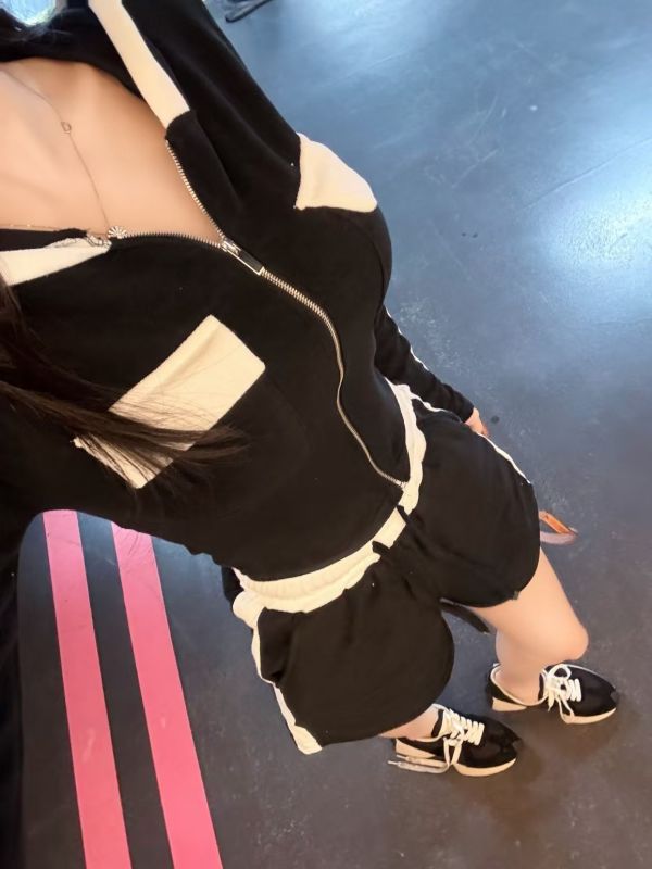 韓國休閒拼色口袋短褲套裝 
