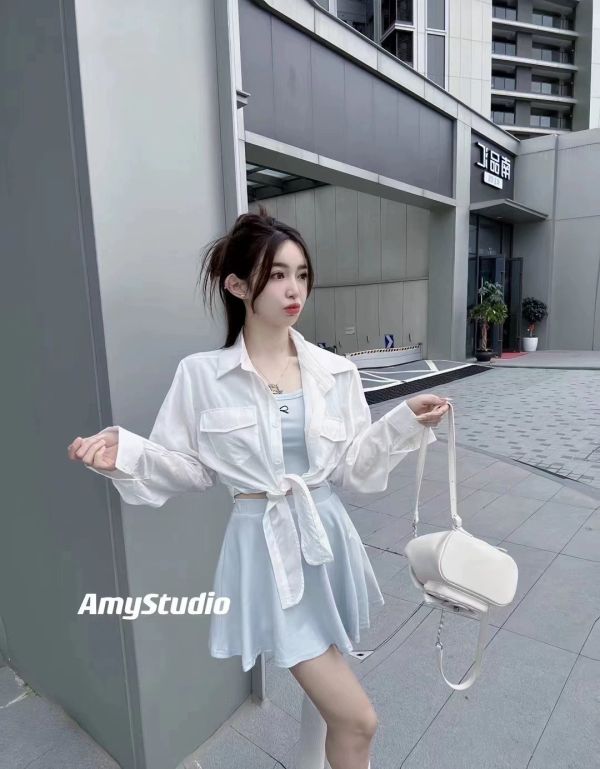 蝴蝶結襯衫休閒三件套 