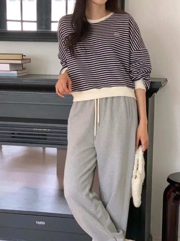 純綿條紋拼色衛衣 