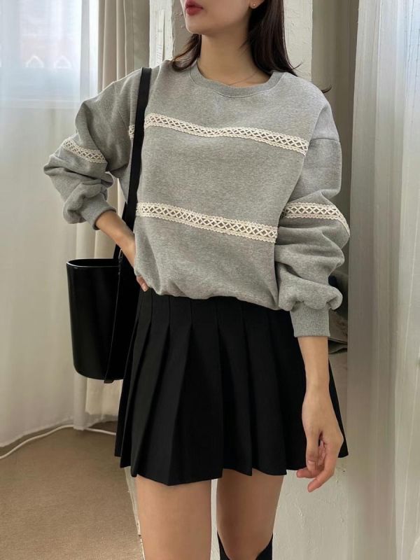 蕾絲條紋刷毛衛衣 