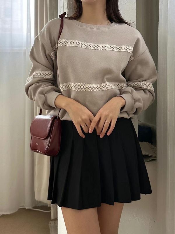 蕾絲條紋刷毛衛衣 