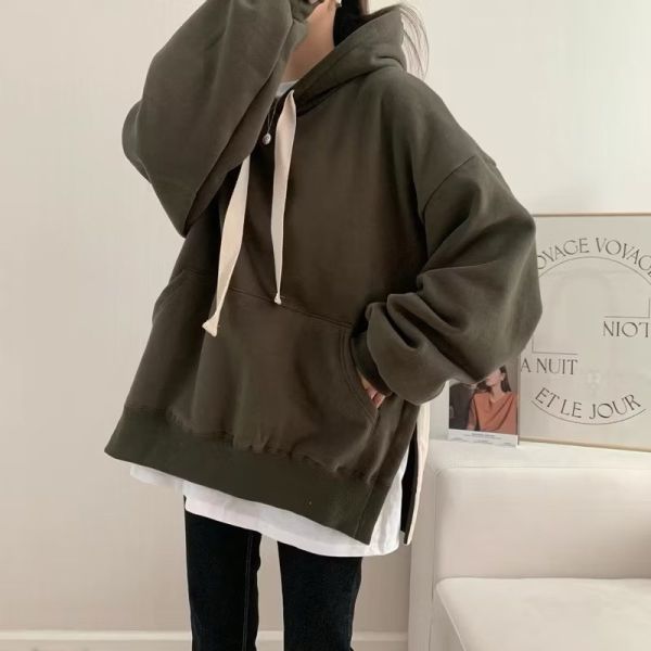 假兩件寬鬆連帽衛衣 