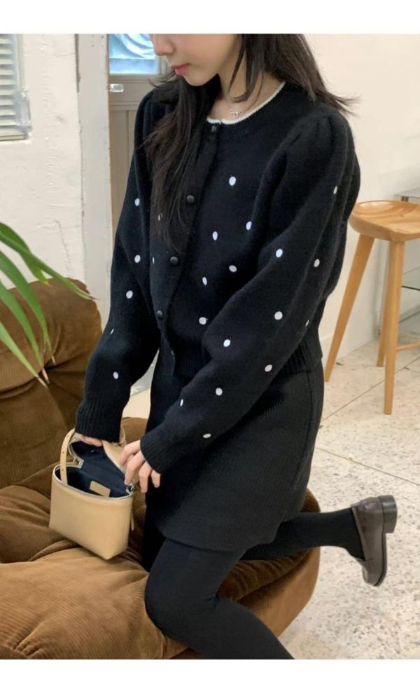 可愛點點公主袖針織外套 