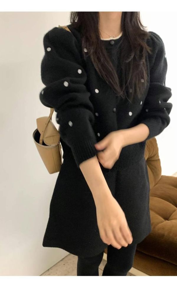 可愛點點公主袖針織外套 