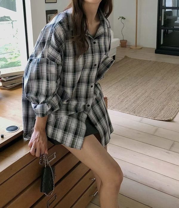 刷色格紋襯衫 