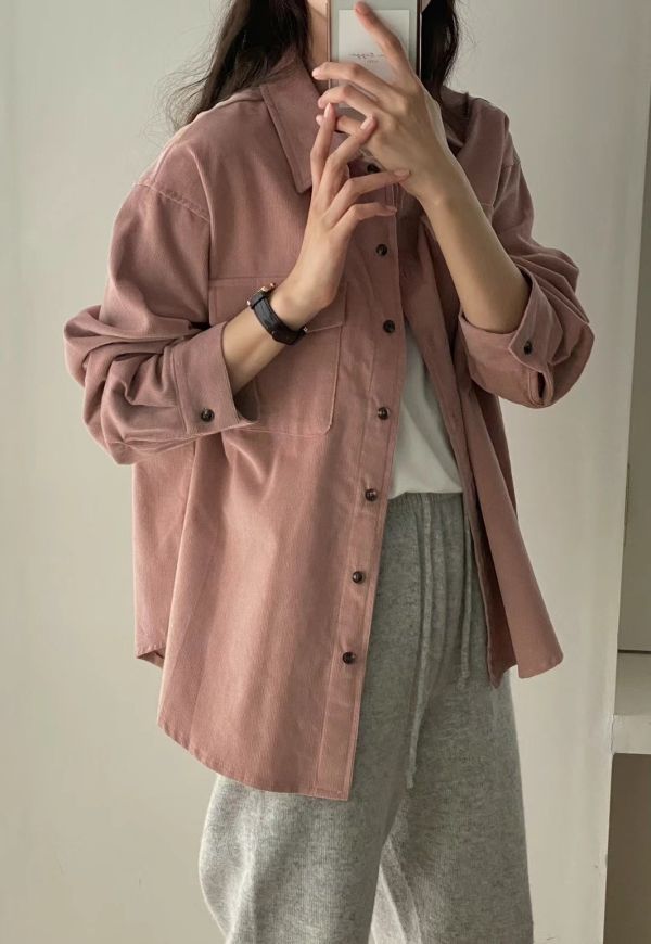 燈芯絨率性襯衫外套 