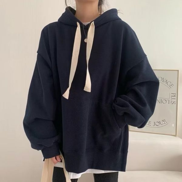假兩件寬鬆連帽衛衣 