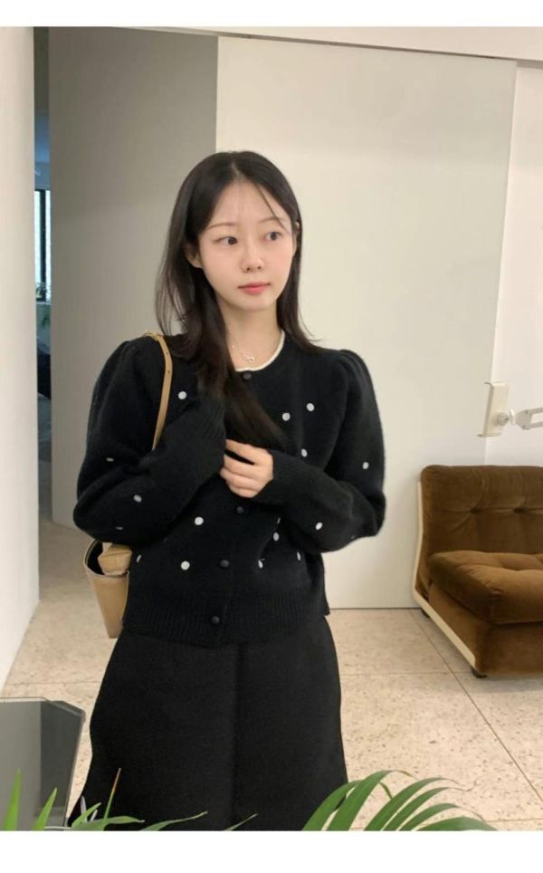 可愛點點公主袖針織外套 