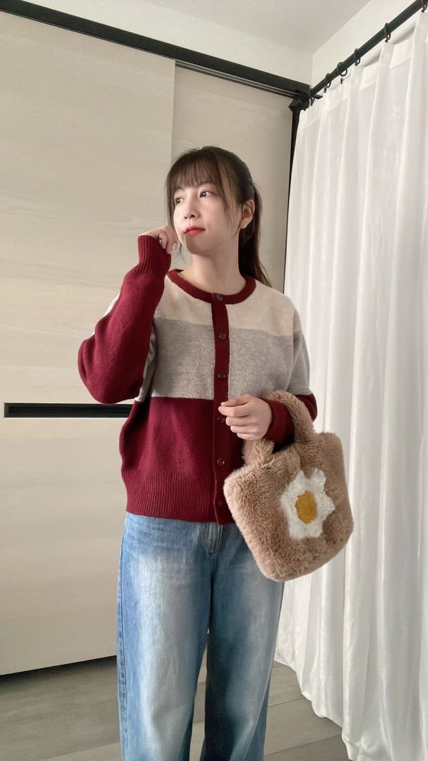 羊毛拚色外套 