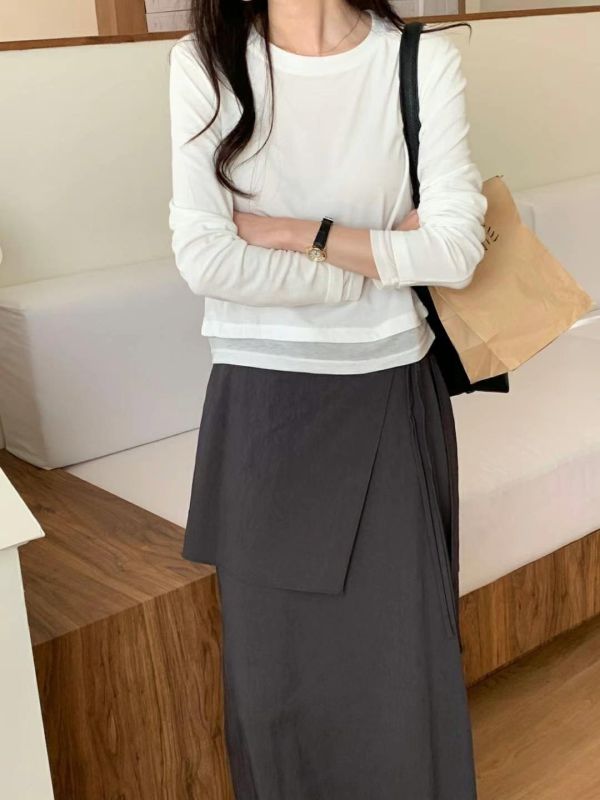 假兩件莫代爾棉彈性上衣 