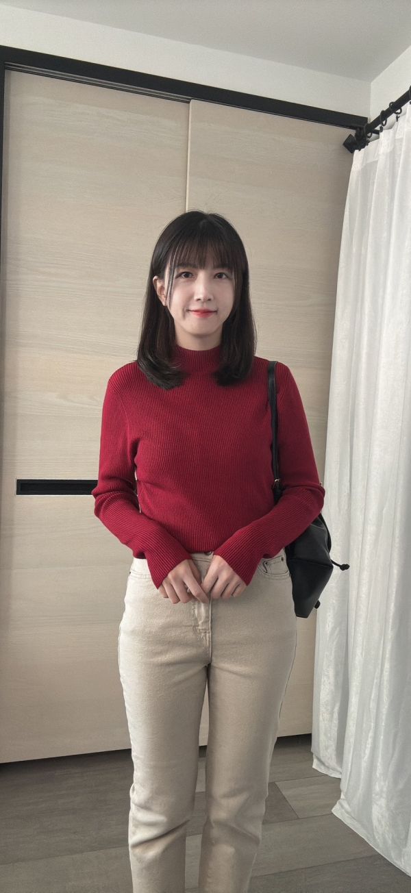 微高領素色羊絨針織衫 