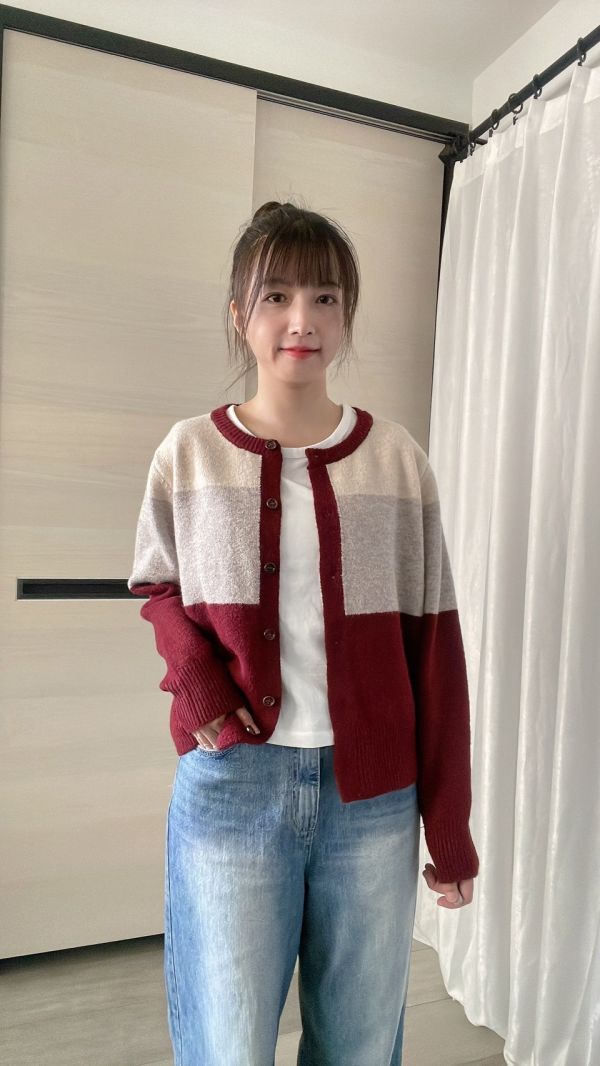 羊毛拚色外套 