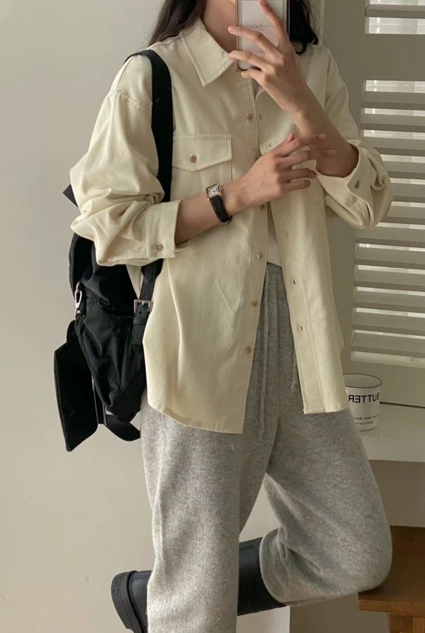 燈芯絨率性襯衫外套 