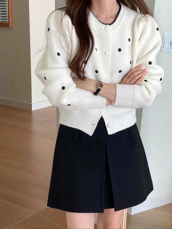 可愛點點公主袖針織外套 
