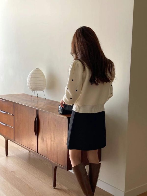 可愛點點公主袖針織外套 