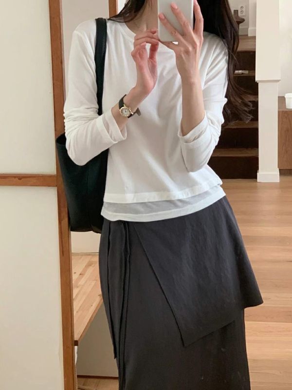 假兩件莫代爾棉彈性上衣 