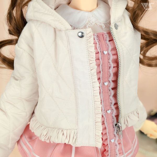 荷葉邊短羽絨服（米色） 
