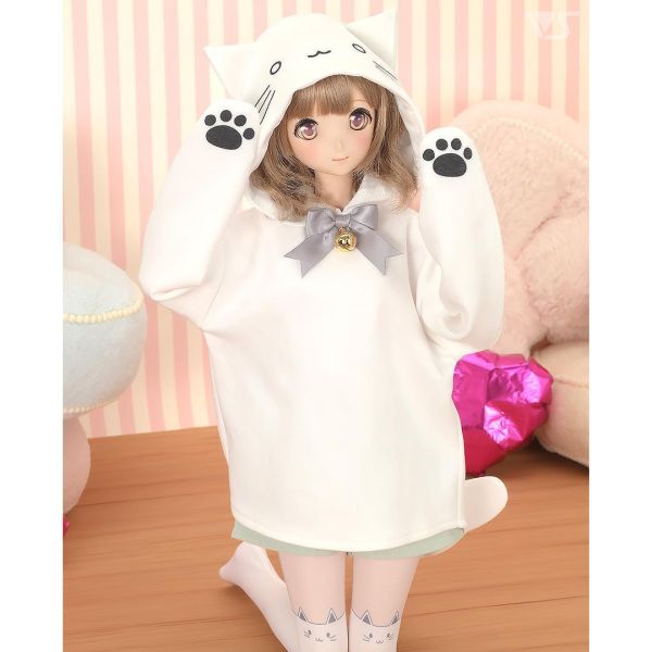 白色貓咪連帽衫 