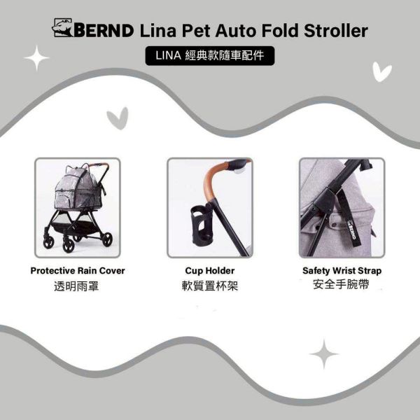 BERND 寵物推車-Lina pet 一鍵快速收折設計不占空間

附杯架 雨罩 避震設計 多功能鋁合金寵物推車 承重15KG
僅重6.6kg鋁合金輕量化設計
全罩式車頂設計、附原廠雨罩
簡約北歐風經典設計