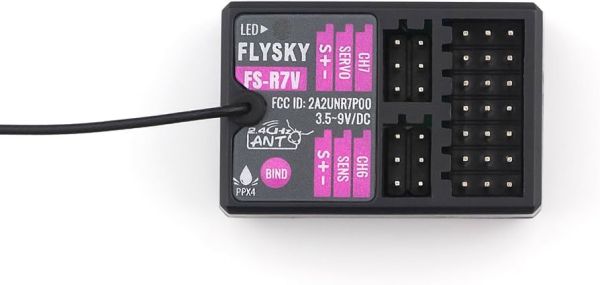 FLYSKY FS-R7V 陀螺儀接收機 外置單天線，輸出PWM或PPM/i-BUS/S.BUS信號，可適用多種模型車和模型船使用 