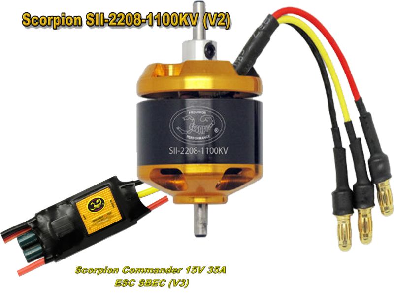 SCORPION 2208-1100KV + CONMMENDER 35A ESC 合體套裝版本 適合30E電動飛機 充沛又不失動力的絕佳搭配 