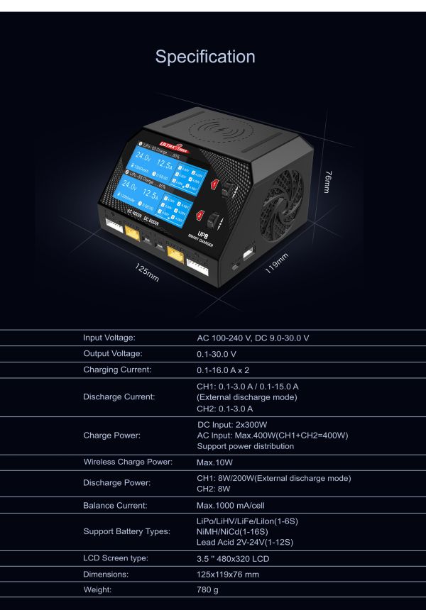 ULTRAPOWER UP8 大功率600W高階充電器 AC/DC 輸入 多工雙迴路輸出 