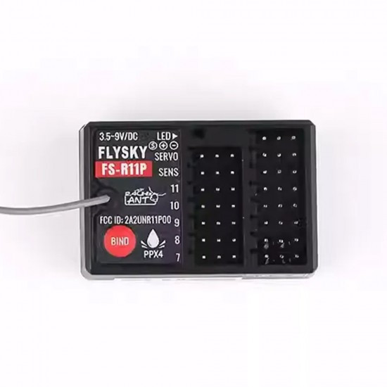 FLYSKY FS-R11P  ANT通信協議標準接收機，提供11通道的雙向接收機，外置單天線，輸出PWM、PPM、i-BUS或S.BUS信號，設計小巧緊湊，可適合多種模型車和模型船使用 