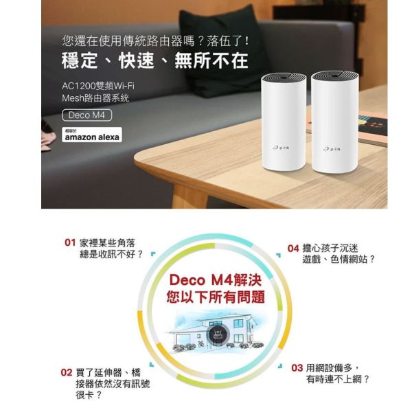 TP-Link Deco M4 AC1200 Mesh 無線網路分享器 網狀路由器 wifi分享器 大坪數 