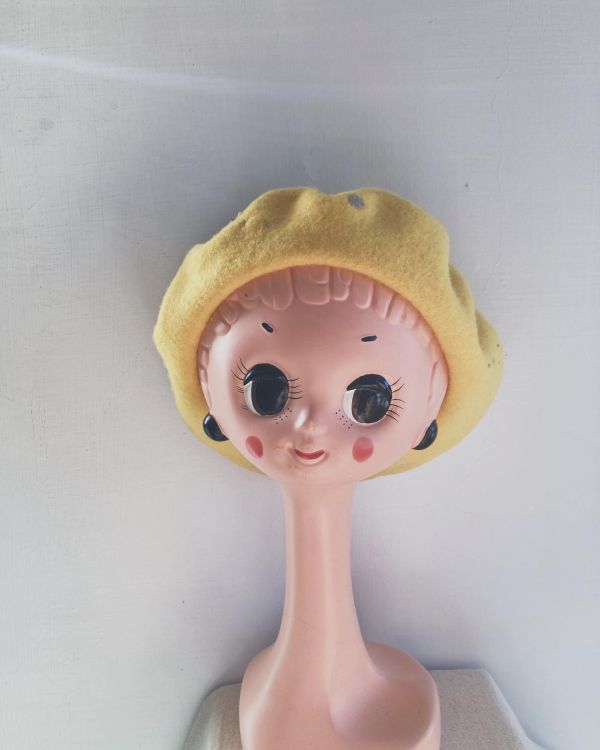 水玉星空羊毛貝蕾帽 黃色 絕版品 