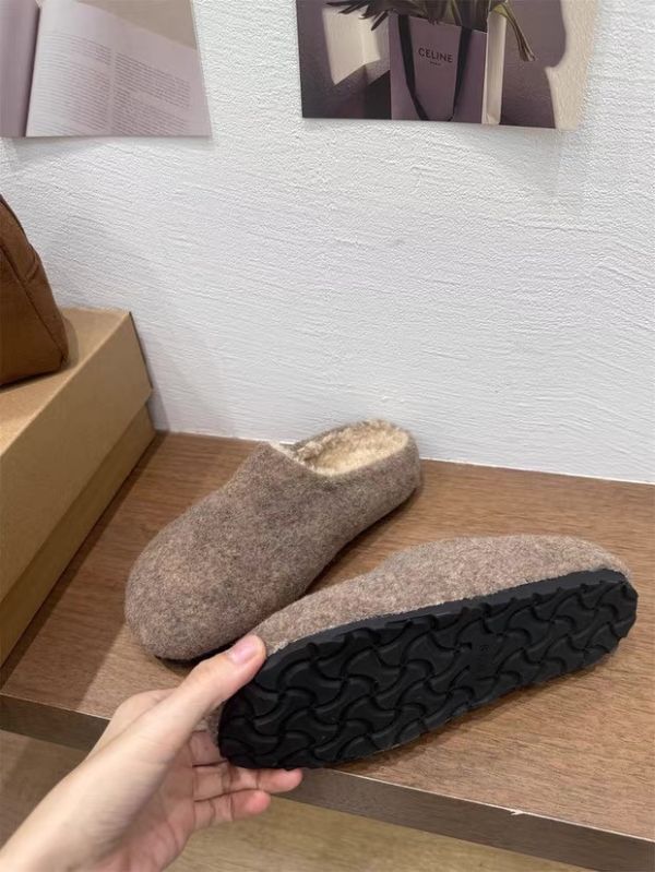 增高厚底3公分｜韓系毛呢內加絨毛圓頭半拖鞋懶人鞋 美人鞋窩 👠現貨+預購｜增高厚底3公分｜韓系毛呢內加絨毛圓頭半拖鞋懶人鞋｜秋冬新款厚底包頭半拖毛毛拖鞋女款外穿保暖棉鞋♥