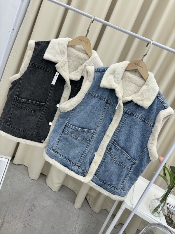 拼接牛仔刷毛背心 