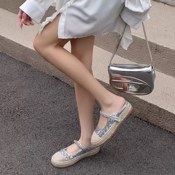 水鑽亮片拼接編織漁夫鞋半拖 #漁夫鞋,#懶人鞋,