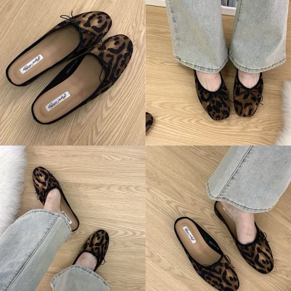 低奢細緻坑紋絨面豹紋平底.內增高.半拖鞋懶人鞋三款 美人鞋窩～2024秋冬新款｜低奢細緻坑紋絨面豹紋平底.內增高.半拖鞋懶人鞋三款｜小圓頭平底鞋 方頭平底鞋~grace人氣