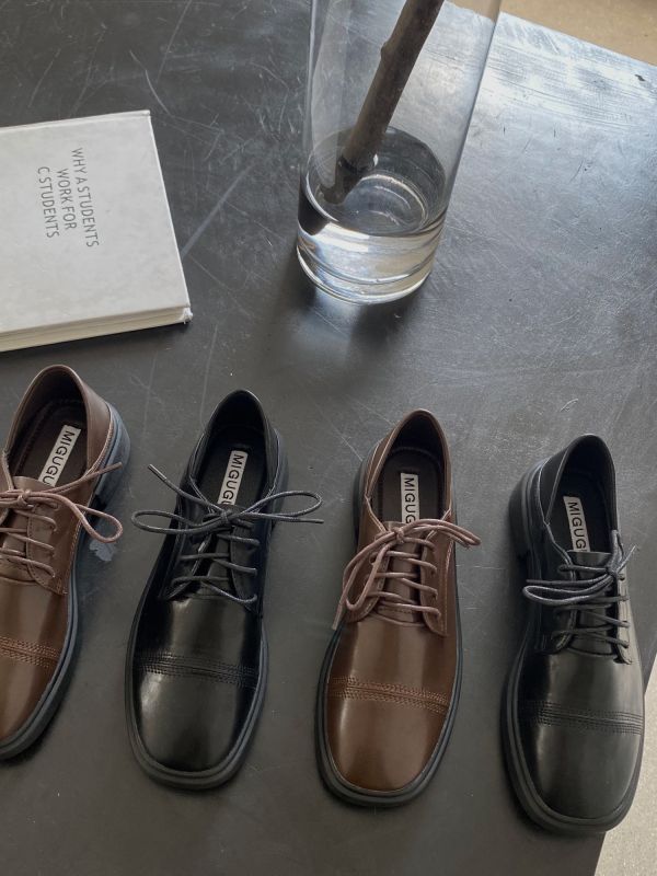 復古英倫牛津小方頭平底鞋、真皮皮鞋 美人鞋窩 👠 韓國人氣｜真皮牛皮版｜復古英倫牛津小圓頭平底鞋、真皮皮鞋｜@love 花猴｜小個子增高3公分｜磨砂麂皮絨