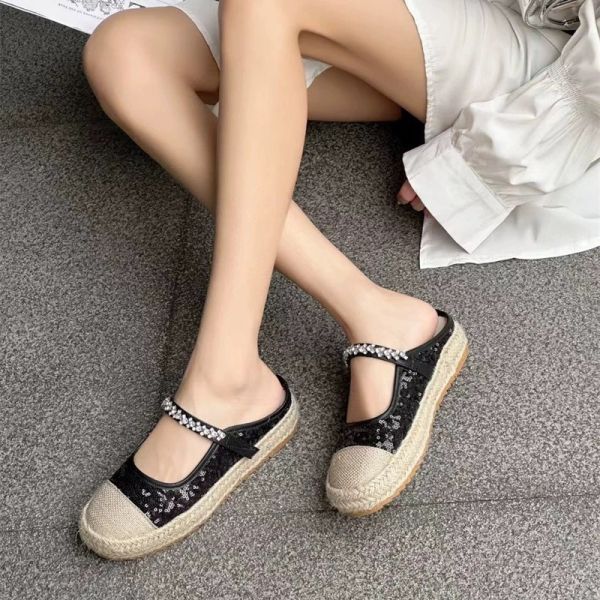 水鑽亮片拼接編織漁夫鞋半拖 #漁夫鞋,#懶人鞋,