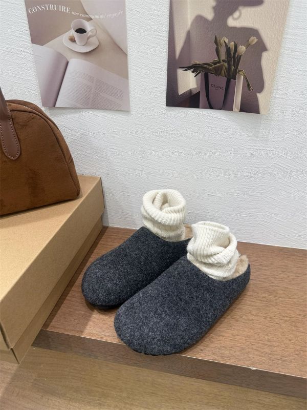 增高厚底3公分｜韓系毛呢內加絨毛圓頭半拖鞋懶人鞋 美人鞋窩 👠現貨+預購｜增高厚底3公分｜韓系毛呢內加絨毛圓頭半拖鞋懶人鞋｜秋冬新款厚底包頭半拖毛毛拖鞋女款外穿保暖棉鞋♥
