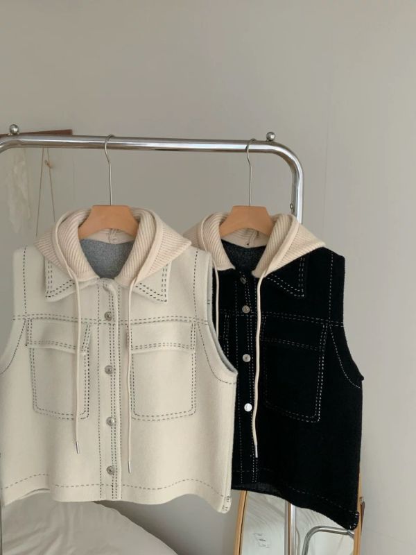 水貂毛連帽背心 