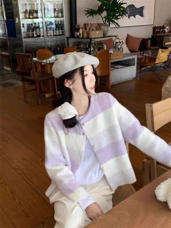 保暖水貂絨小香漸層色毛衣 