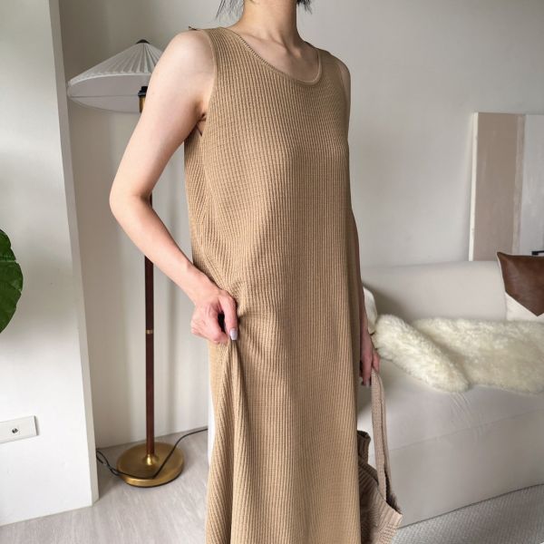 顯瘦 涼感 素色格紋針織長洋 