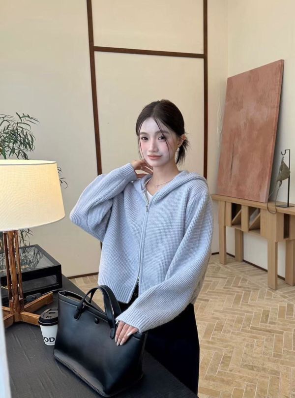 顆粒雙拉鍊毛衣外套 