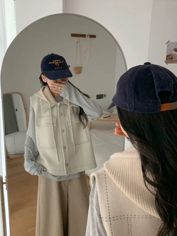 水貂毛連帽背心 