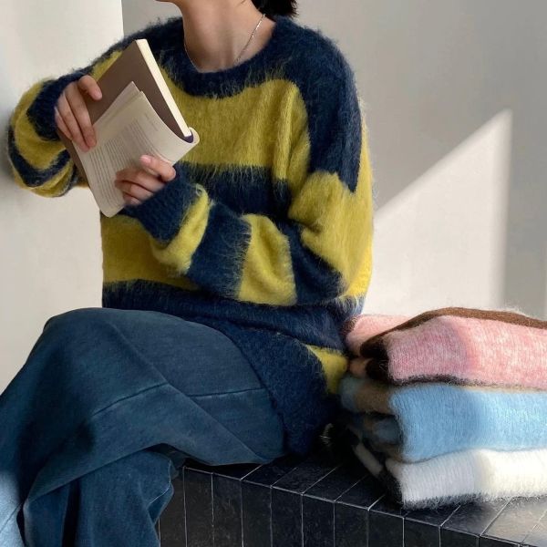 𝐍𝐞𝐰 𝟐𝟎𝟐𝟓 拼色拉毛毛衣 