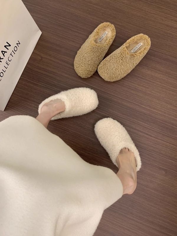 小個子內增高4公分｜保暖內加絨厚底羊羔毛懶人鞋半拖鞋 美人鞋窩 👠現貨+預購｜小個子內增高4公分｜保暖內加絨厚底羊羔毛懶人鞋半拖鞋｜兩色 韓系搭配襪子一起穿超減齡又可愛