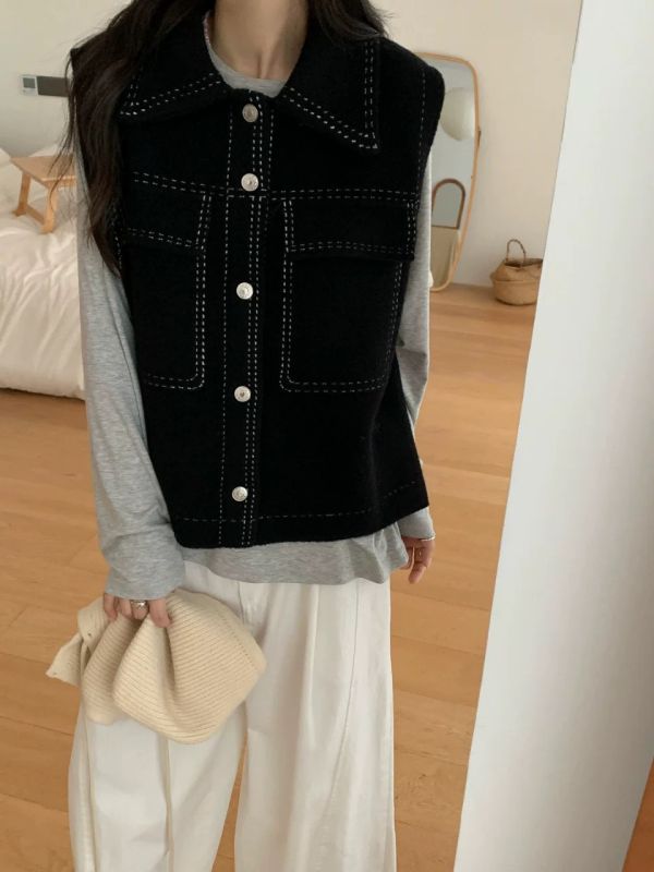 水貂毛連帽背心 