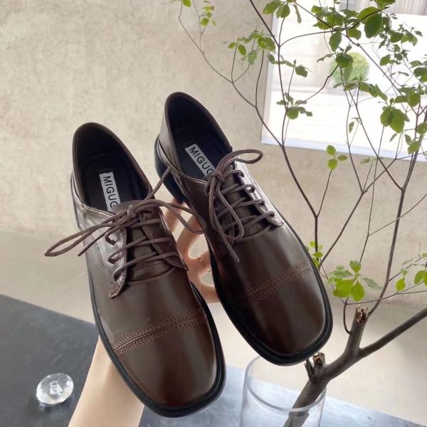 復古英倫牛津小方頭平底鞋、真皮皮鞋 美人鞋窩 👠 韓國人氣｜真皮牛皮版｜復古英倫牛津小圓頭平底鞋、真皮皮鞋｜@love 花猴｜小個子增高3公分｜磨砂麂皮絨